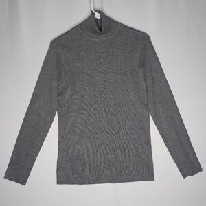 Chicos Turtleneck Sweater Medium Heather Gray Stretch Knit Pullon Long Sleeve